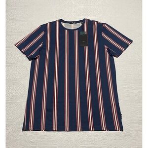 Only & Sons Mens T-Shirt Size L Blue‎ Red Striped Short Sleeve Casual Top